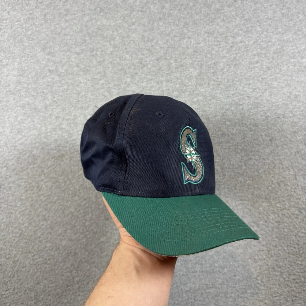 Vintage 90s Seattle Mariners Logo 7 Snapback Hat MLB Baseball Cap Two Tone Green